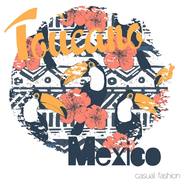 Impression tropicale avec toucans et slogan vectoriel — Image vectorielle
