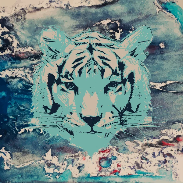 Suluboya arka planda bir kaplan yüzü vektör çizimi