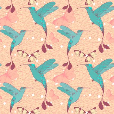 Parlak vektör desen colibri kuşlar ve kelebekler