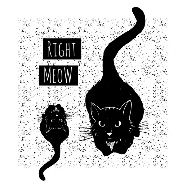 Vektör el ile seamless modeli üzerinde sevimli siyah kediler çizilmiş kartı