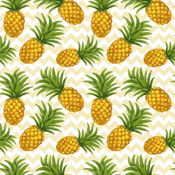 Met de hand getekend naadloos patroon met ananas in vector — Stockvector