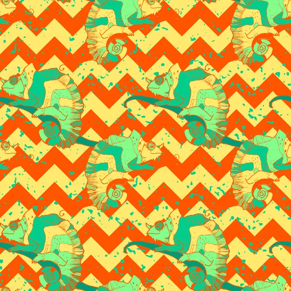 Bukalemun vektör el çekilmiş egzotik desenle