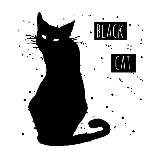 Hand drawn vector illustration of cute black cat — Stock Vector