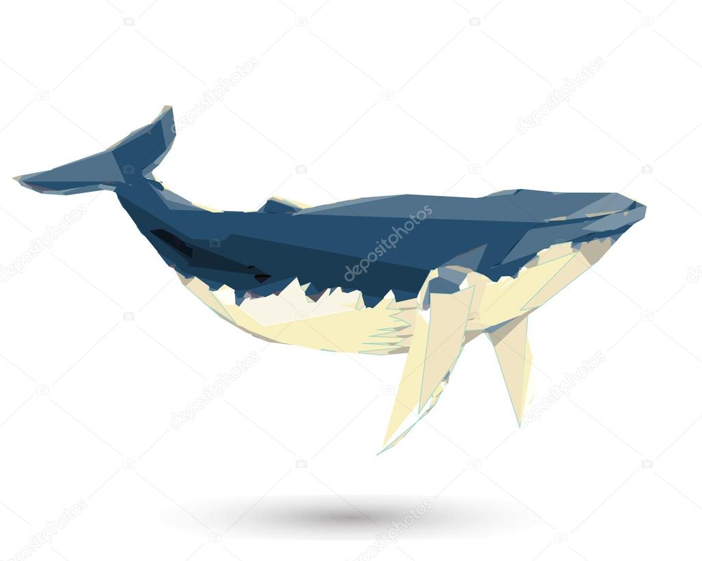 Conceptual polygonal Humpback Whale. Abstract vector Illustration, low poly style. Stylized design element. Background design for poster, flyer, cover, brochure. Logo design.