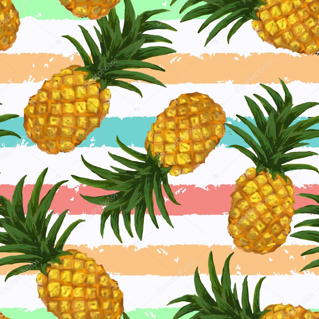 Hand drawn seamless pattern with pineapple in vector