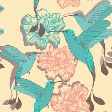 Colibri kuşlar ve çiçekler ile Seamless Modeli