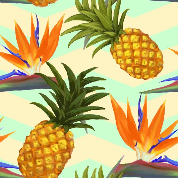 tropikal egzotik çiçekler ve ananas seamless modeli