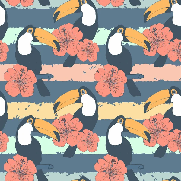 Hand drawn seamless vintage pattern with toucans in vector — Stock Vector