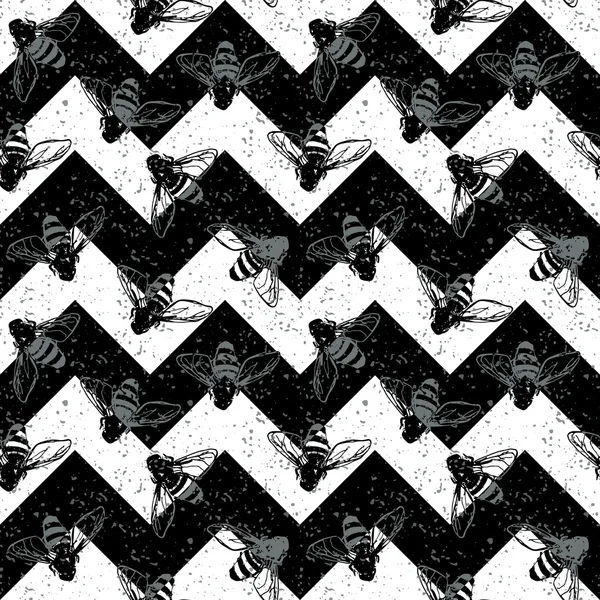 Grunge chevron seamless modeli. Vintage tasarım. Böcekler ile vektör arka plan