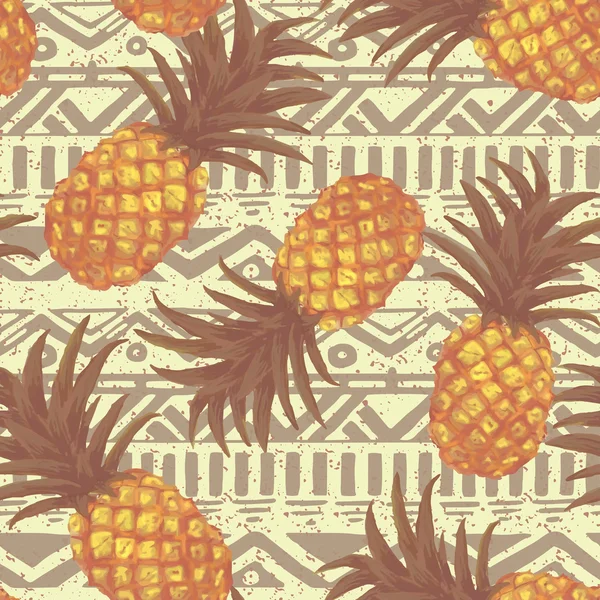 Handgezeichnetes nahtloses Muster mit Ananas im Vektor — Stockvektor