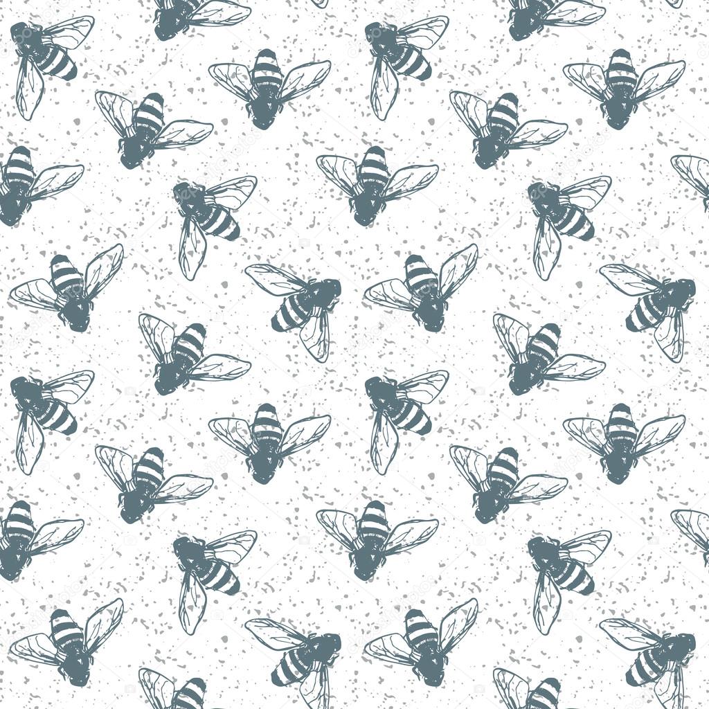 Grunge seamless pattern with insects. Vector texture. Fashion illustration. Hand drawn background