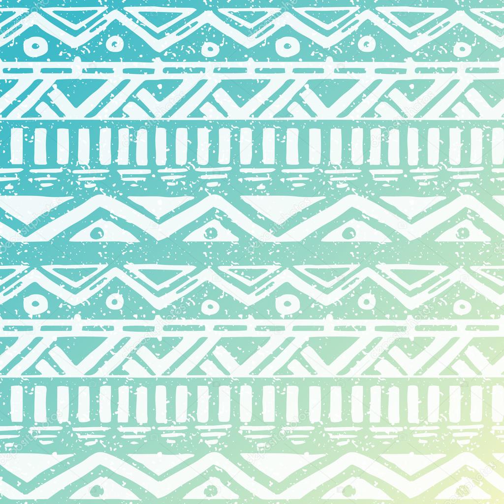 Hand Drawn Aztec Tribal Seamless Background Pattern on Sky Background