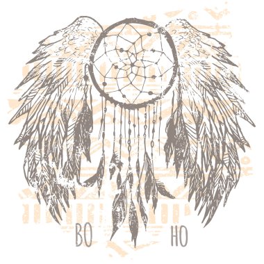 Dreamcatcher yazdırma, t-shirt grafik, vektörel çizimler
