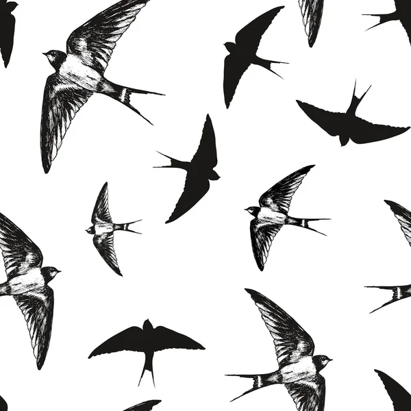 Oiseaux volants motif noir et blanc, vecteur — Image vectorielle