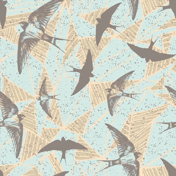 Oiseaux volants motif noir et blanc, vecteur — Image vectorielle