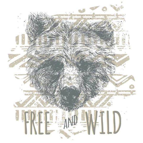 Ayı baş ve vektör sloganı ile Vintage grafiği