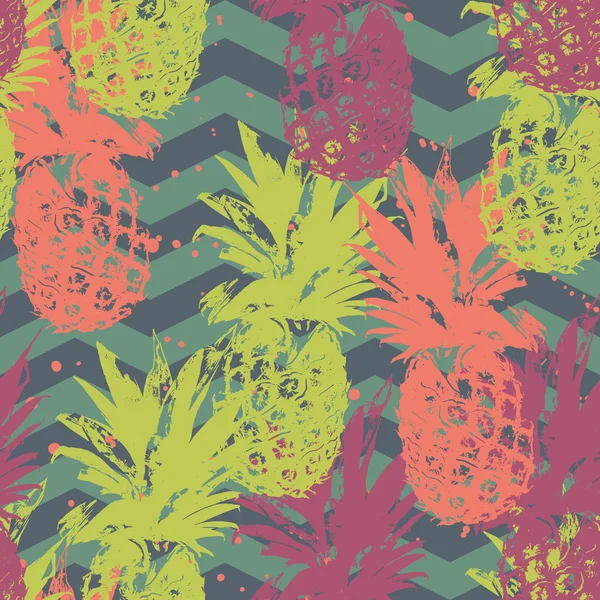 Chevron arka planda vektör üzerinde ananas ile Seamless Modeli