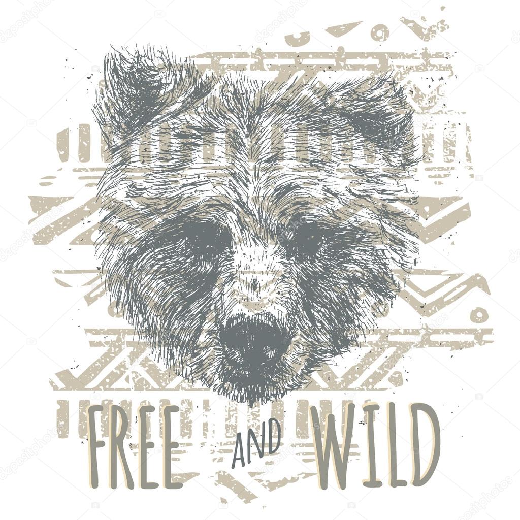 Vintage graphic with bear head and slogan in vector