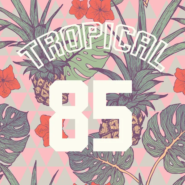 Impression tropicale avec slogan et nombre en vecteur — Image vectorielle