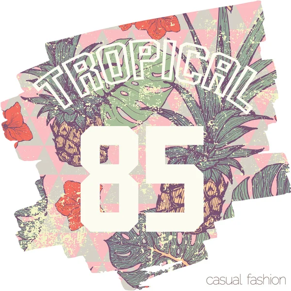 Impression tropicale avec slogan et nombre en vecteur — Image vectorielle