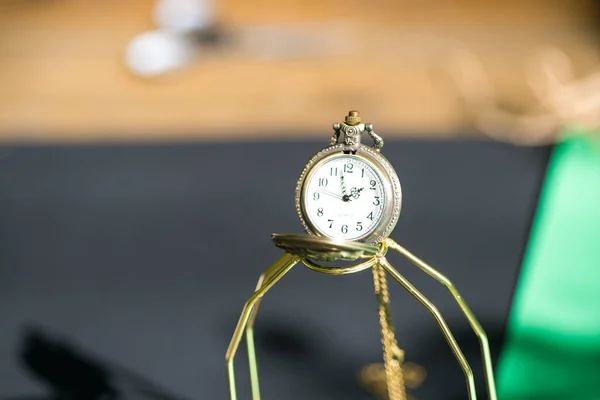 Montre de poche avec une tête de loup conception gros plan. Focus sélectif — Photo