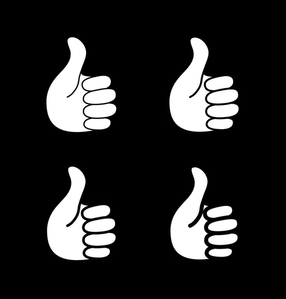 Set of white thumb up icons on black background — Stock Vector