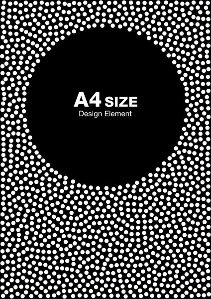 White Abstract Halftone Dots Frame on Black Background. Circle Backdrop. A4 size, a4 format.