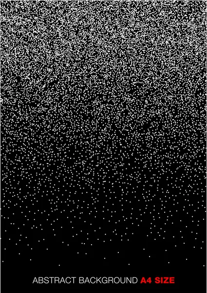Weiße abstrakte Farbverläufe mit Halbtonpunkten auf schwarzem Hintergrund, Format a4. a4 Größe. — Stockvektor