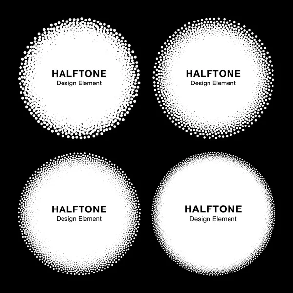 一套白色抽象半色调点圈。圆形框架回来 — 图库矢量图片