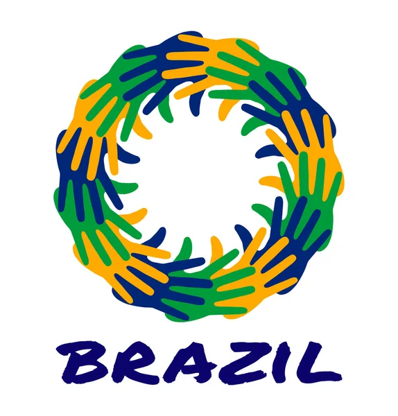 Barevný tisk ikona patnáct ruky pomocí barev vlajky Brazílie. — Stockový vektor