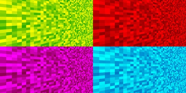 Ensemble de fond de texture pixel coloré en perspective. Bannière de mouvement de technologie numérique. Modèle horizontal de pixels carrés numériques. Données vectorielles illustration mosaïque. papier peint techno lumineux. — Image vectorielle