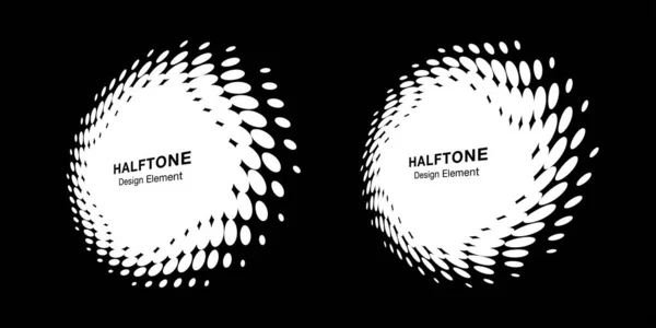 흰색 하프 톤 원안은 기술, 의료, 치료, 화장품을 위한 상징적 인 디자인 요소를 상징하는 추상적 인 점들을 시각화 한다. 반음 동그란 점들을 사용하여 테두리를 도는 아이콘. 반사기 세트. — 스톡 벡터