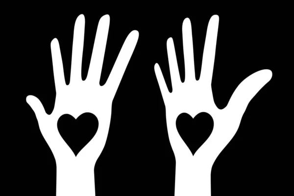 Белая рука с набором значков сердца. Векторный логотип — стоковый вектор