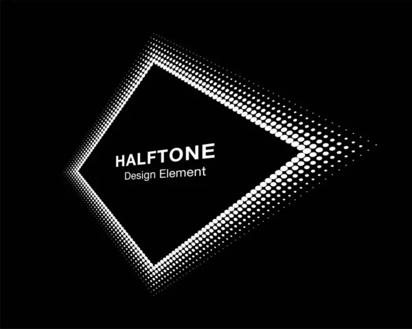 Halftone distort rhombus in perspective. Circle dots. Logo design element. Sale banner. Half tone rectangle. Vector illustration — Stock Vector