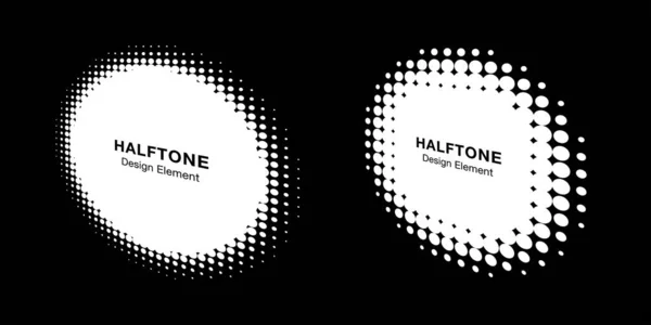 Halftone cirkel perspectief frame abstracte stippen logo embleem ontwerp element voor technologie, medische, behandeling, cosmetische. Ronde rand Pictogram met halve toon cirkel stippen raster textuur. Vector. — Stockvector
