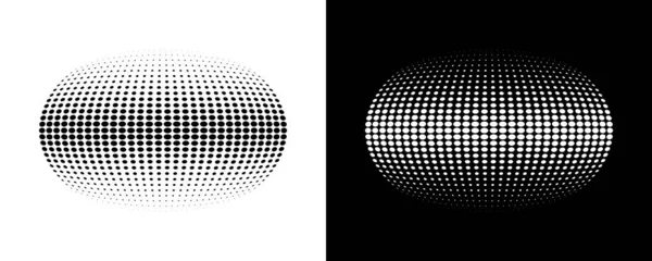 Halftone distorsionó la bola. Esfera círculo puntos 3d. Logo elemento de diseño de emblema para médicos, tratamiento, cosméticos. Icono de globo usando puntos de círculo de medio tono textura raster. Ilustración vectorial. — Vector de stock