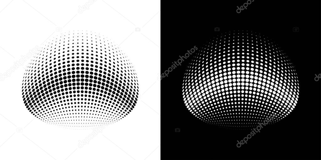 Halftone circle dots 3d logo emblem design element for technology, medical, treatment, cosmetic. Three dimensional icon using halftone circle dots raster texture. Vector illustration.