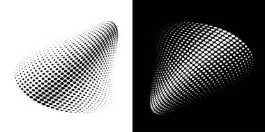 Yarım tonluk daire eğimli doku arkaplanı. Üç boyutlu logo. Yarım tonluk halka nokta raster dokusunu kullanarak benekli amblem. Vektör lekesi yarım ton.