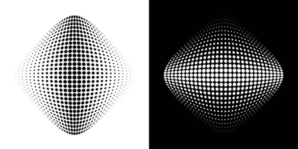 Cercle demi-teinte points dégradé courbé texture fond. Logo 3d. Emblème pointillé courbé en utilisant la texture raster point rond demi-ton. Bouton vectoriel demi-ton. — Image vectorielle