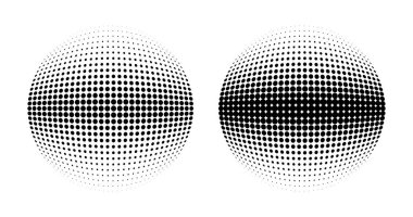 Yarım tonluk daire, 3 boyutlu küre. Tıbbi, tedavi ve kozmetik için logo amblemi tasarımı. Yarım ton daire şeklinde noktalar kullanan dünya simgesi. Vektör illüstrasyonu.
