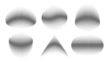 Yarım tonluk daire, 3 boyutlu küre. Tıbbi, tedavi ve kozmetik için logo amblemi tasarımı. Yarım ton daire şeklinde noktalar kullanan dünya simgesi. Vektör illüstrasyonu.