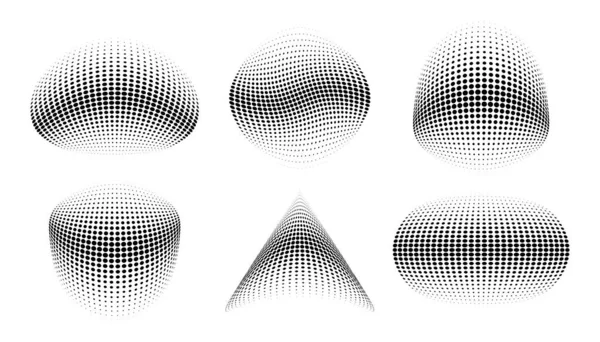 Halftone círculo puntos 3d esfera. Logo elemento de diseño de emblema para médicos, tratamiento, cosméticos. Icono de globo usando puntos de círculo de medio tono textura raster. Ilustración vectorial. — Vector de stock