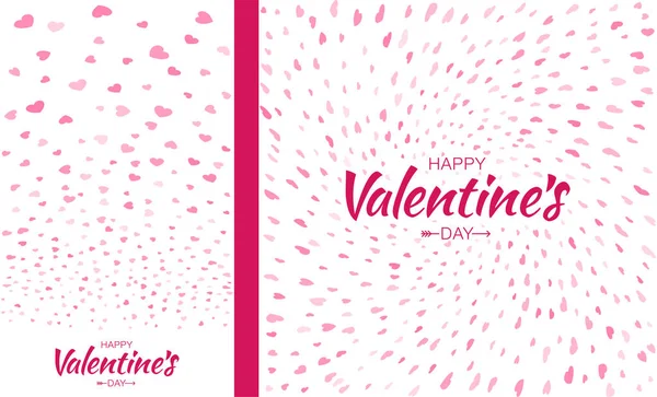 Conjunto de tarjetas de San Valentín. Pétalos de confeti corazón rosa cayendo sobre fondo blanco. Plantilla de ducha nupcial. Fondo corazones de amor. Tarjeta de San Valentín. Ilustración vectorial — Archivo Imágenes Vectoriales