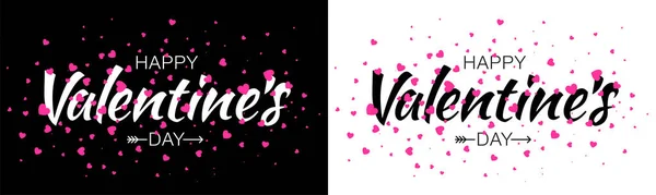 Walentynki. Walentynki typograficzne litery izolowane na białym tle z różowymi sercami i strzałkami. Walentynkowy sztandar. Ilustracja wektora — Wektor stockowy