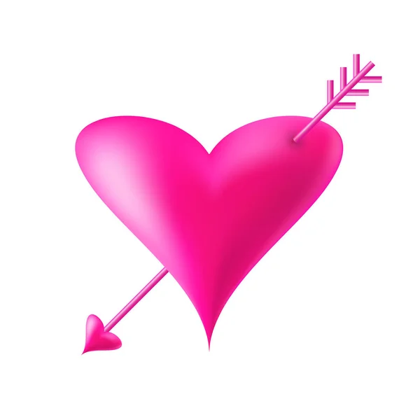 Roze hart met cupido pijl pictogram. Symbool van de liefde. Valentijnskaart. Huwelijksuitnodiging kaart. 3d hart met pijl pictogram geïsoleerd op witte achtergrond. Valentijn spandoek. Vector. — Stockvector