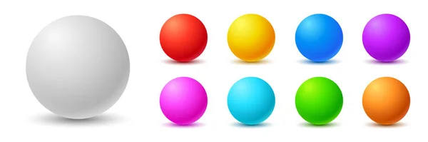 Bolas de colores. Bola 3d. Conjunto de esferas brillantes y bolas sobre fondo blanco con sombra. Ilustración vectorial — Archivo Imágenes Vectoriales