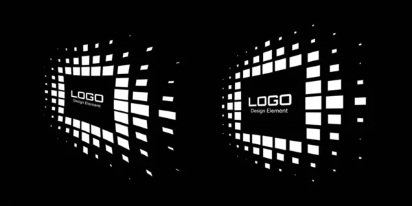 Logotipo Perspectiva Marco Conjunto Elemento Diseño Emblema Puntos Rectángulos Abstractos — Vector de stock