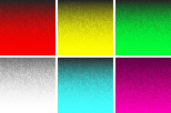 Conjunto de fondos de tecnología brillante abstracta. Patrón de gradiente de círculo vectorial. Cuadrícula digital de píxeles de círculo colorido. Banner de Big data — Archivo Imágenes Vectoriales