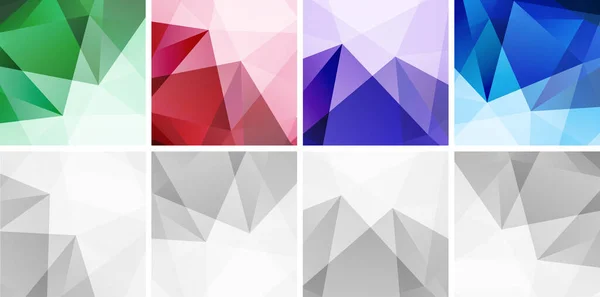 Conjunto de fondos geométricos abstractos coloridos. Patrones tecnológicos. Fondo triangular de luz gris. Ilustración vectorial — Archivo Imágenes Vectoriales