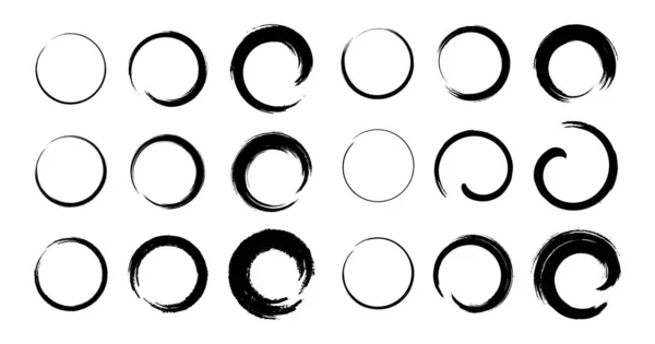 Hand drawn grunge circle frames set. Black brush stroke rounds. Sketch scribble circular design elements. Vector illustration — Stock Vector